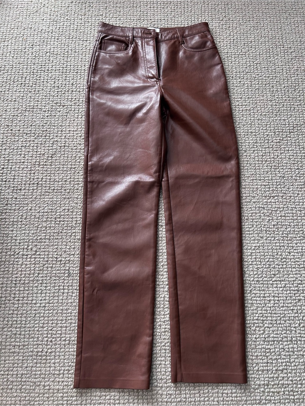 Wilfred Chocolate Brown Leather Straight-Leg Pants